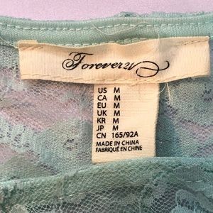 Forever 21 🅝🅦🅞🅣 Dress Green Lace Top / Long Sleeve / Side Zipper / Size M